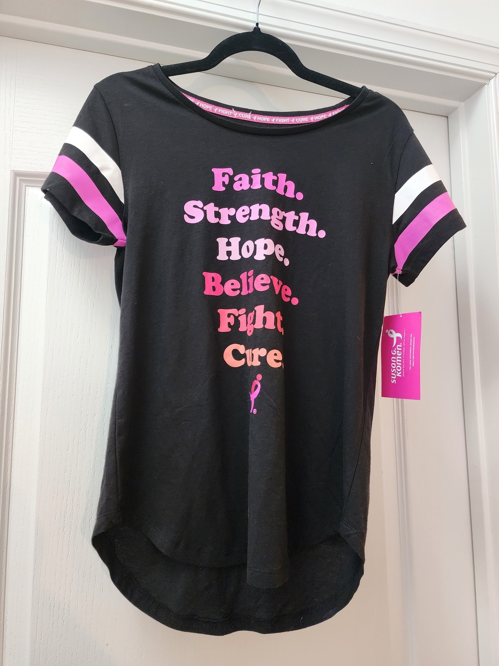 NWT Black Tee with Pink Inspirational Print - Brand:(XS)